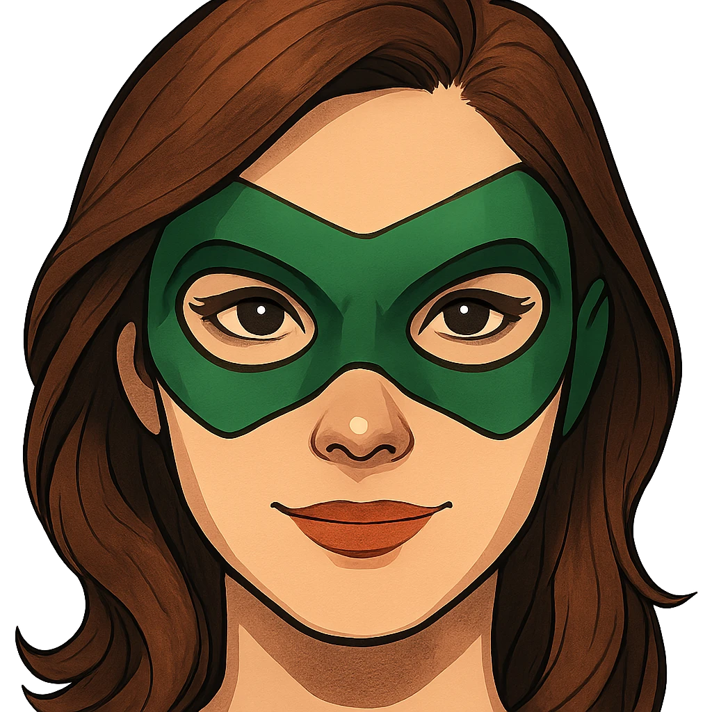 face with green superhero mask, digital illustration emoji