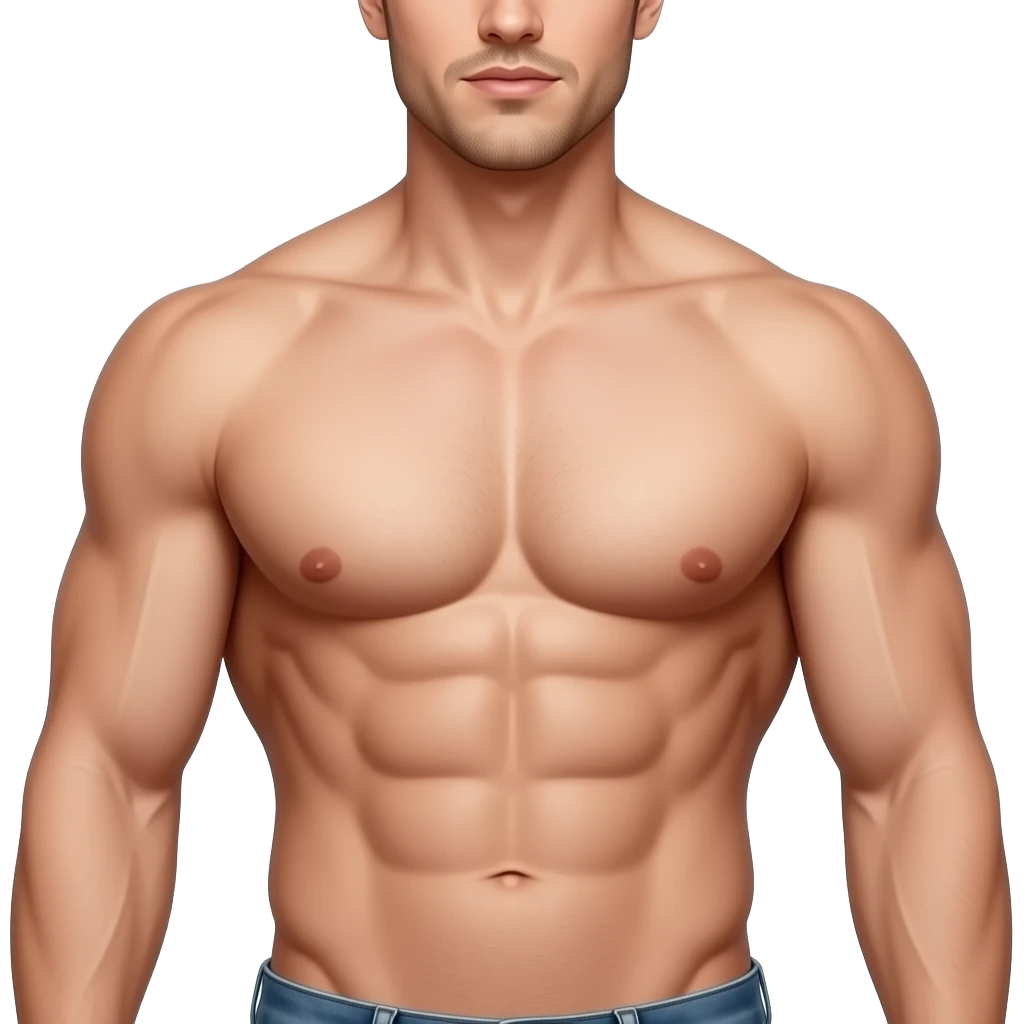 Männlicher muskulöser Körper, Brust, Bauch Arme, Hüfte, Mund und Kiefer sollen zu sehen sein,  Gesicht nicht emoji