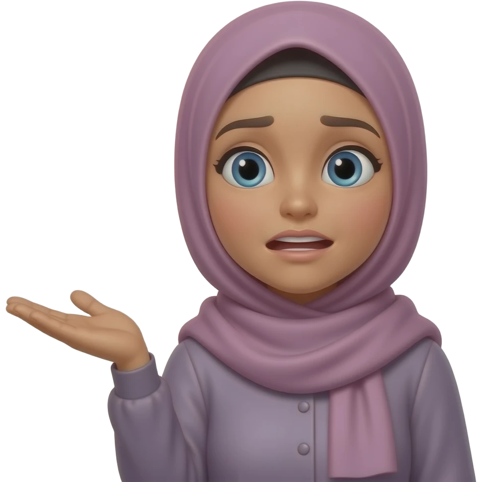 Hijabi woman looking in the corner being confused but smiling emoji