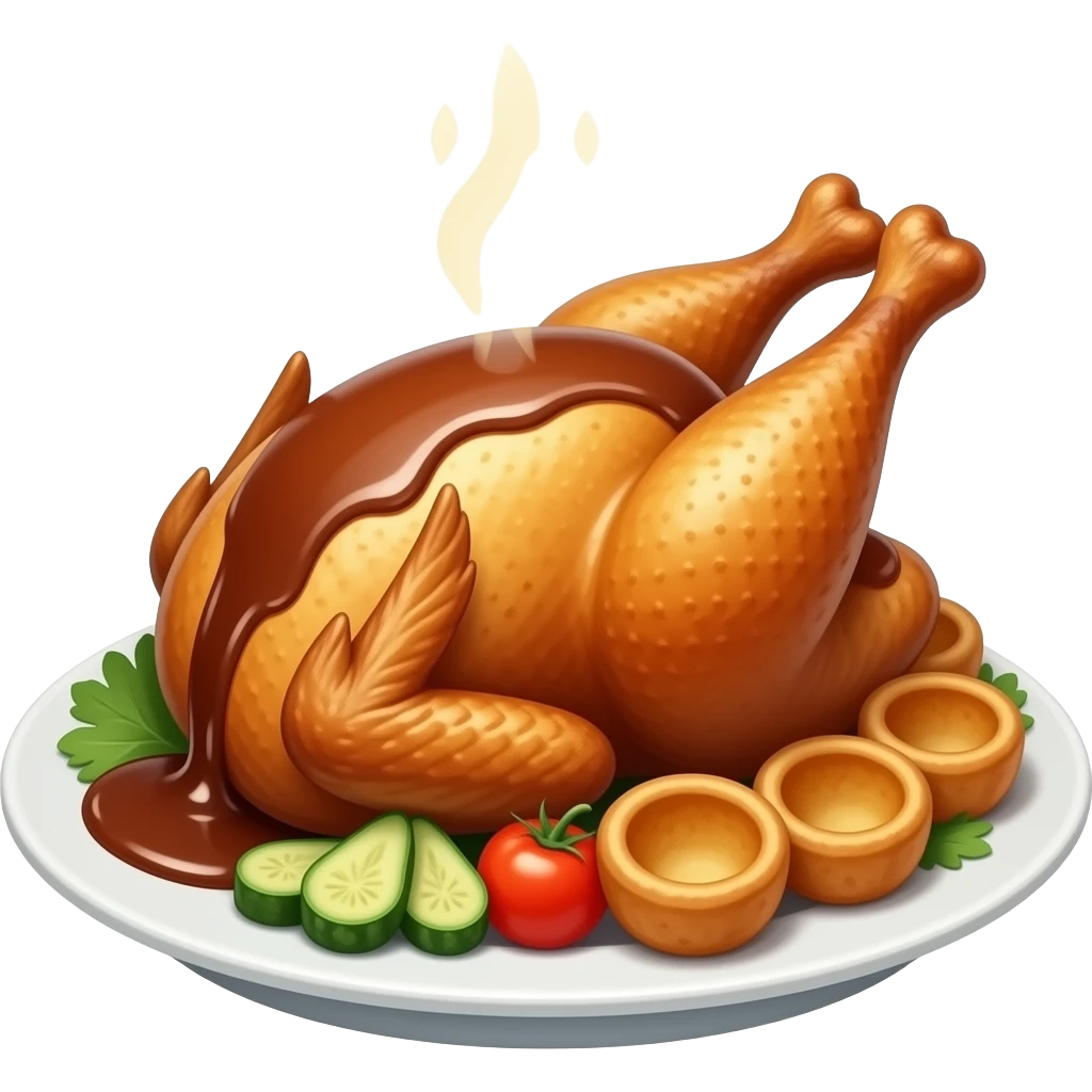 realistic -- roast chicken, yorkshire pudding, gravy on top with veges emoji