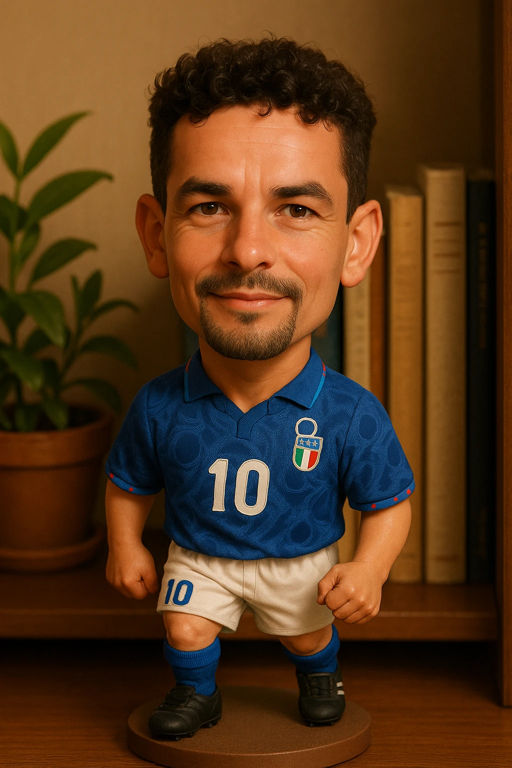Молодой Роберто Банджо в форме сборной Италии 1994 смотрит на прямо на зрителя и слегка улыбается, освещение с левой верхней стороны кадра emoji