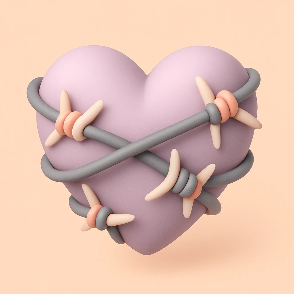gothic heart with barbed wire, mochi style emoji