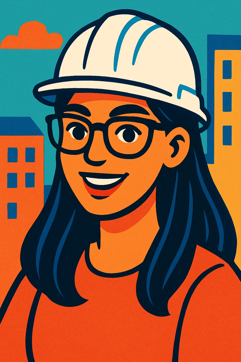 A woman with long, straight black hair, wearing glasses and a white architect's helmet emoji