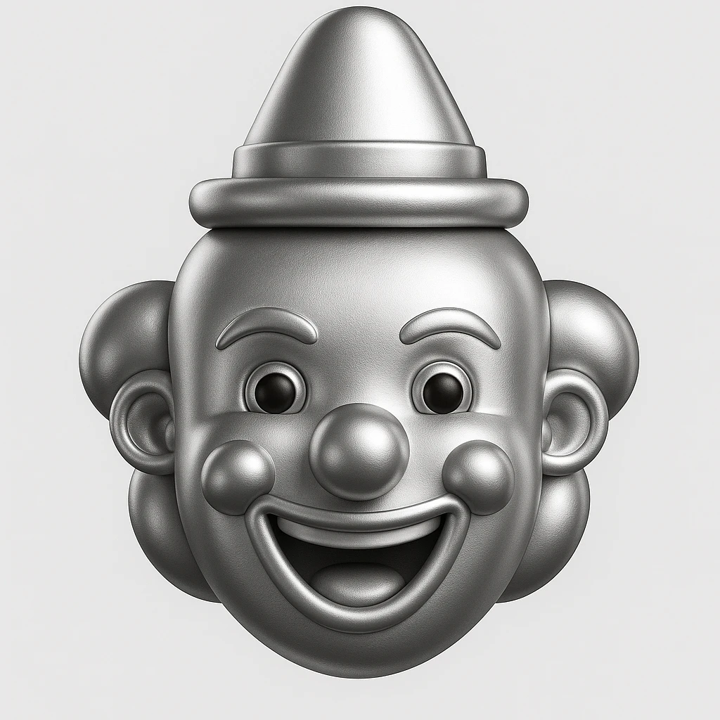 3D style, silver, clown face emoji, IOS emoji