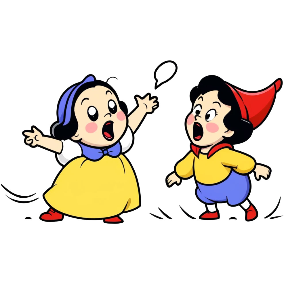 Create snow white yelling at dopey dwarf (animation characters) emoji