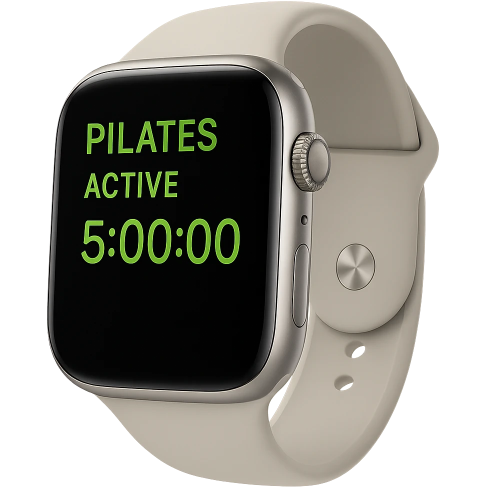 smartwatch con modalità attiva di pilates che segna 5 ore di pilates, REALISTICA 4K emoji