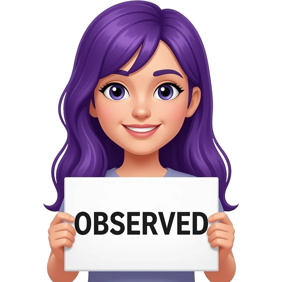 girl with long purple hair with a OBSERVED sign emoji