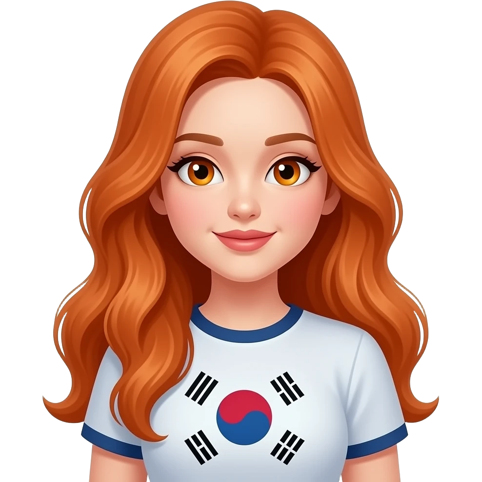 sexy girl with long ginger hair and ginger eyes a top with LOVE KOREA written on it emoji