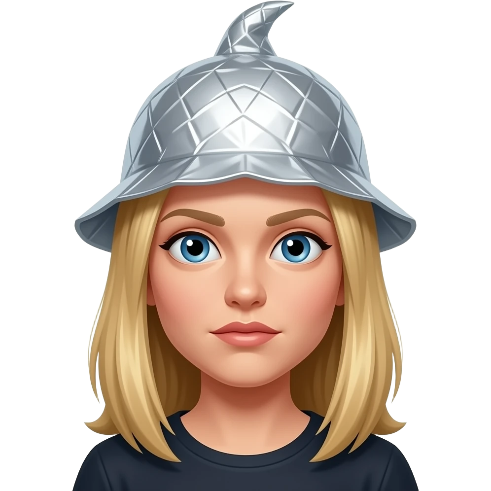 Tin foil hat conspiracy on blond woman emoji