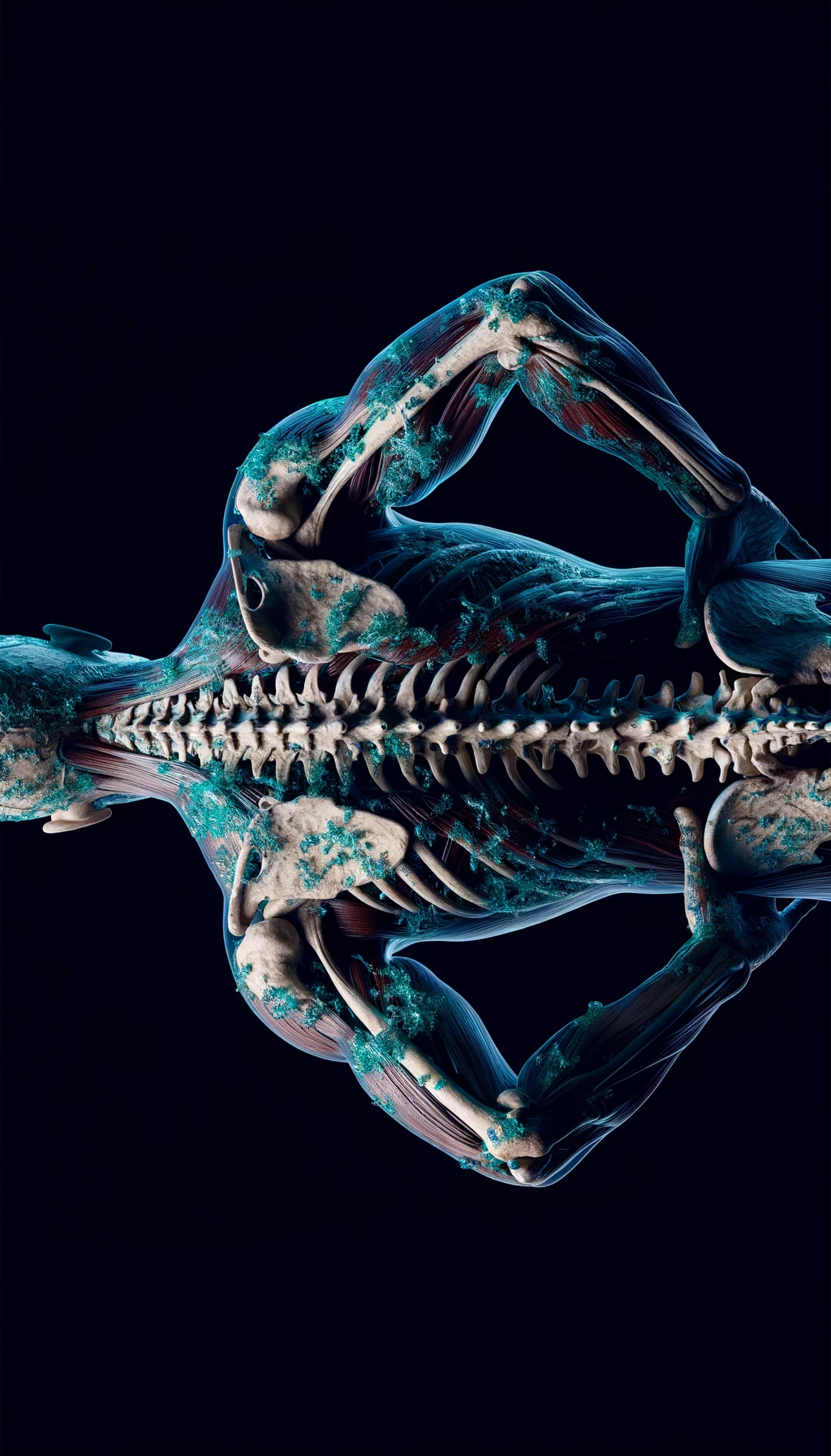 corpo umano anatomico di spalle e fisico storto, spina dorsale in evidenza, dolore alla schiena su un lato, iperrealistico 4k emoji
