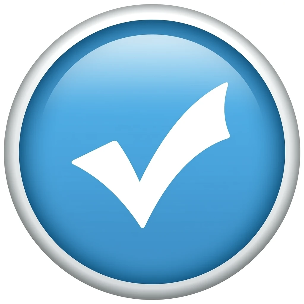 Arka pilanı mavi bir yuvarlak tam ortasında bir tik emoji