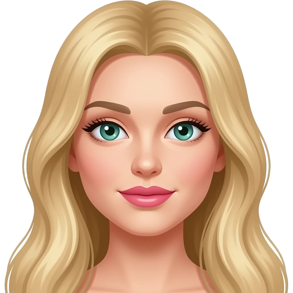Sun kissed  long blonde  hair Russian looking pink big lips and structured cheekbones beautiful green blue eyes and long eyelash’s and slighter wider nose wider NOSE emoji