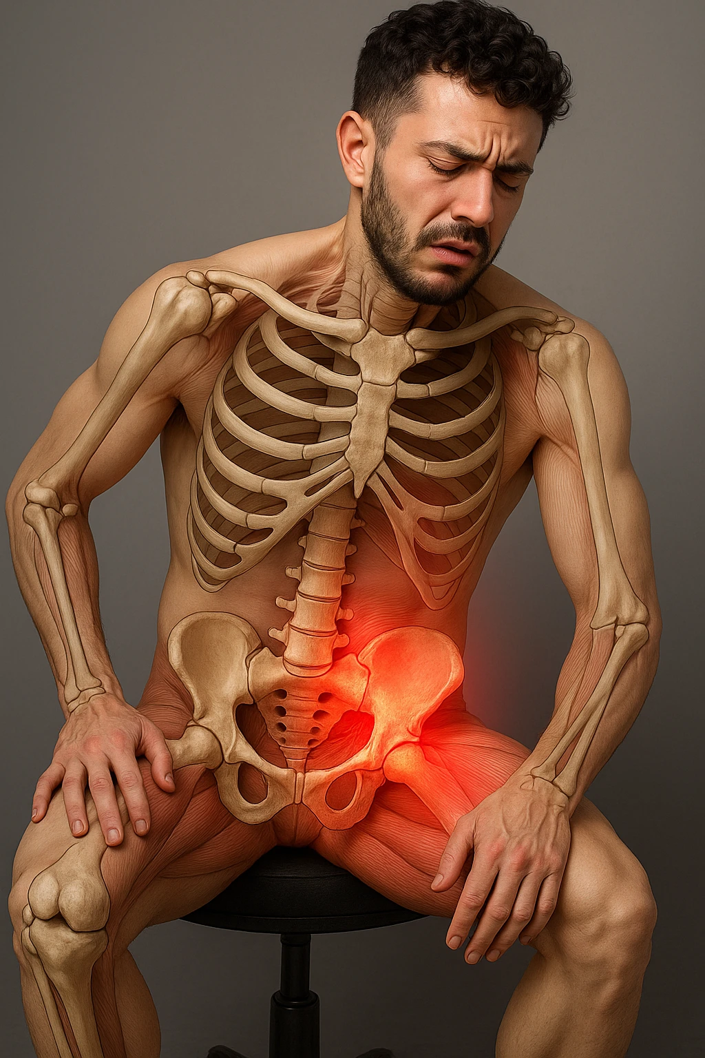 Uomo con dolore per via dei suoi fianchi asimmetrici vista anatomica immagine realistica in 3D emoji