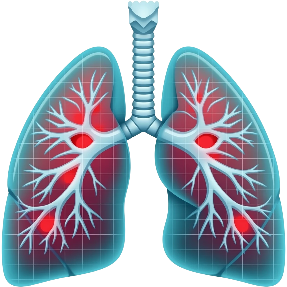 Close-up digital icon of a human organ (like a lung) with several different colored square digital reticles and data points identifying potential anomalies, pattern recognition concept, advanced medical AI, flat vector style, vibrant colors on a clean background. emoji
