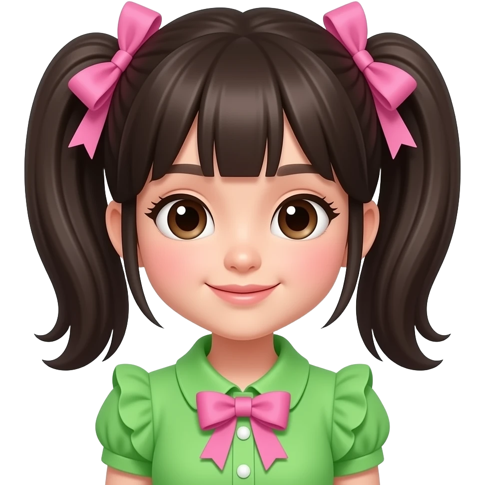 asian cute girl with pink ribbon , green designer cloth closeup emoji