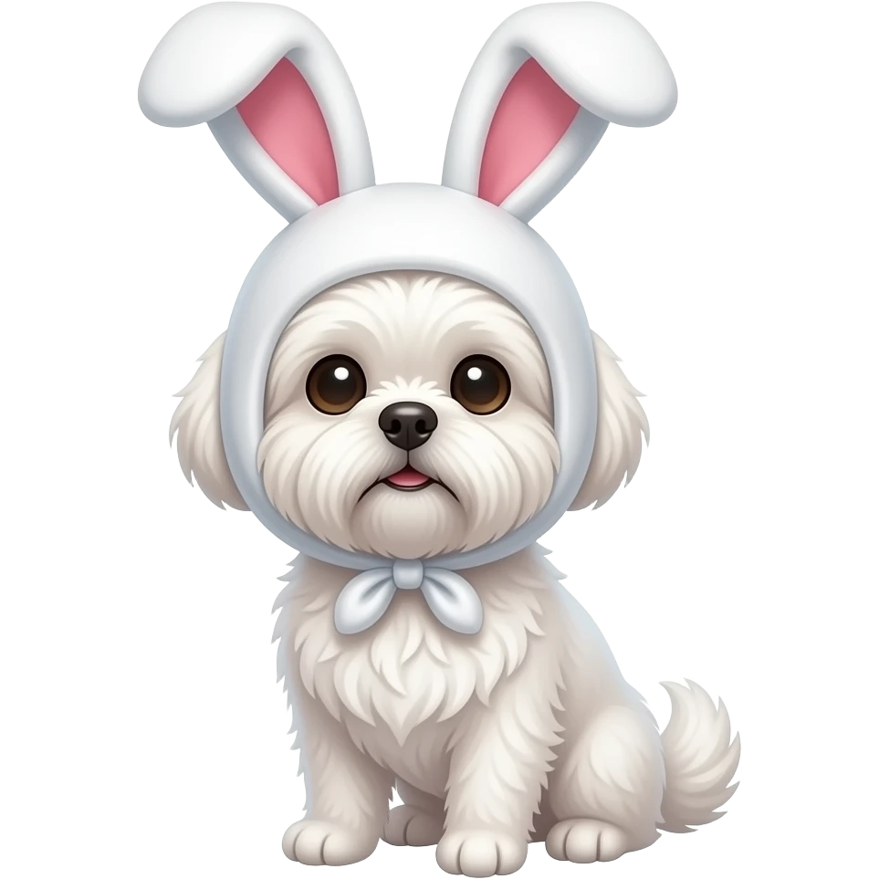 a white Shih Tzu with a bunny ear hat emoji