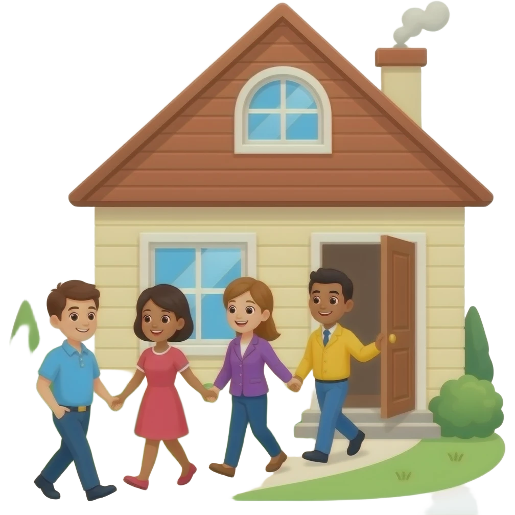 make a group of people leaving a house emoji