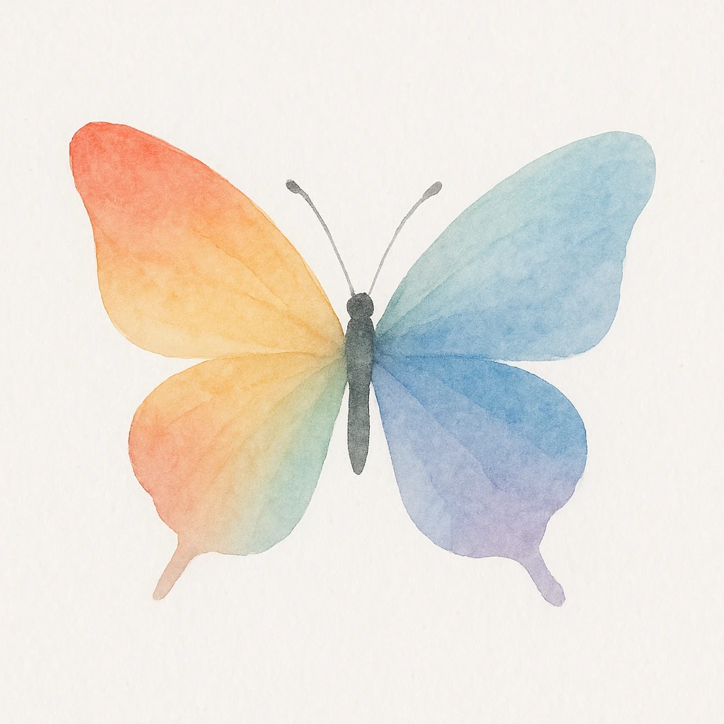 a butterfly in watercolor style, soft edges, rainbow pride colors, artistic look emoji