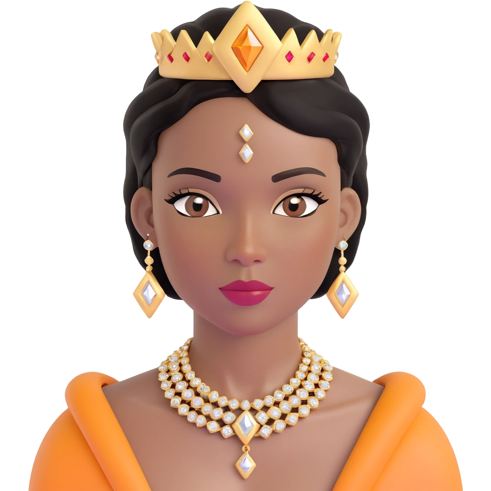 glamorous, thick African American woman with dark brown skin, straight black hair, makeup, gold jewelry, diamonds, confident and stylish emoji