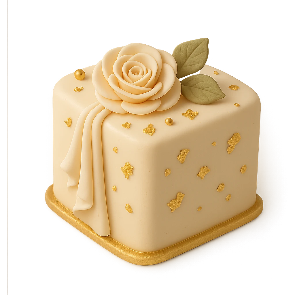square fondant cake with gold accents emoji
