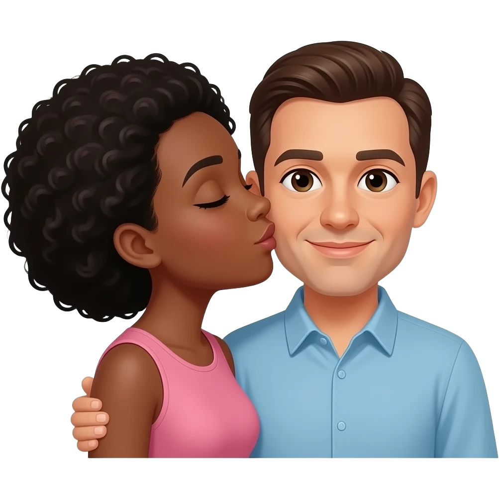 Black woman kissing tan man on cheek emoji