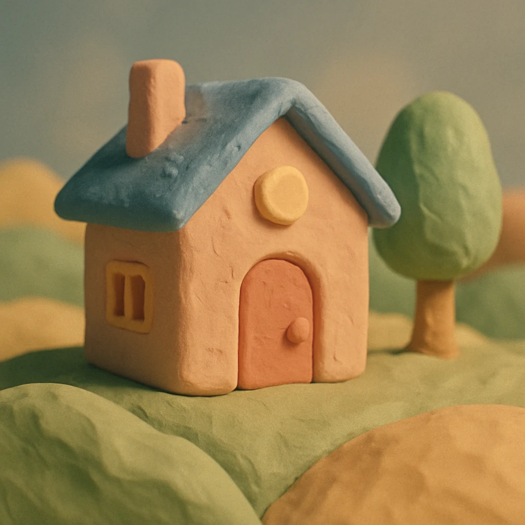 house, 3D claymation style, matte plasticine with visible fingerprints and pastel colors emoji