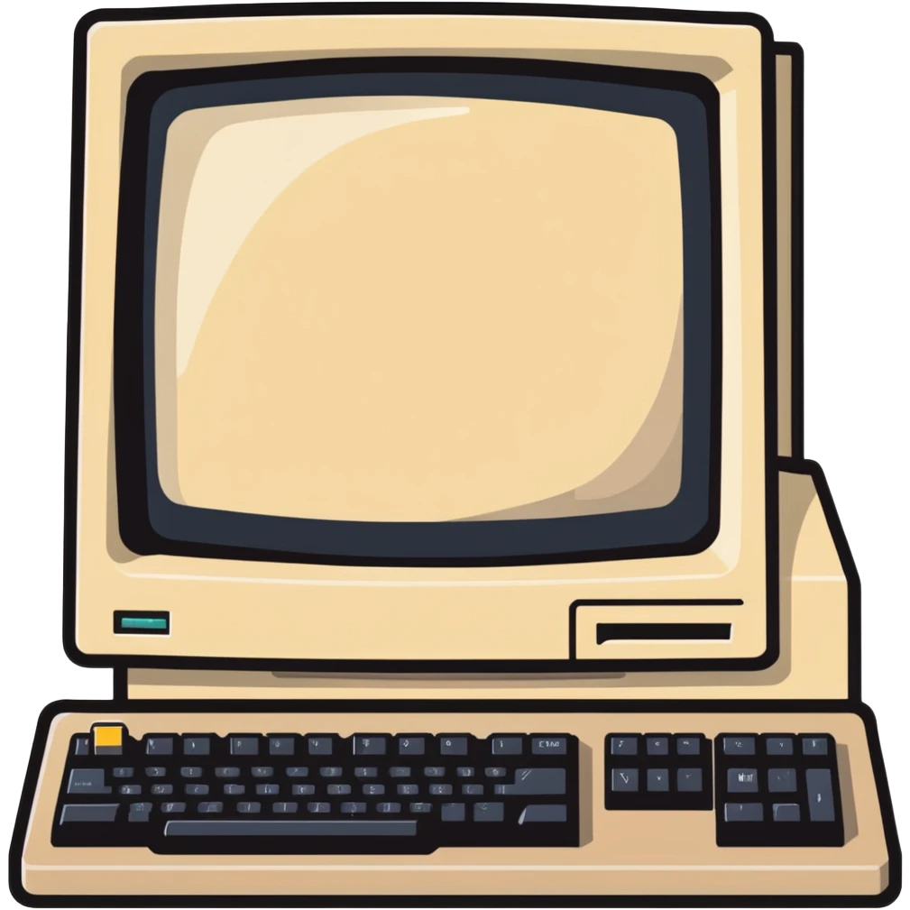 Vintage desktop computer from the 80s, bulky beige monitor with floppy disk drive, separate keyboard, nostalgic tech aesthetic emoji