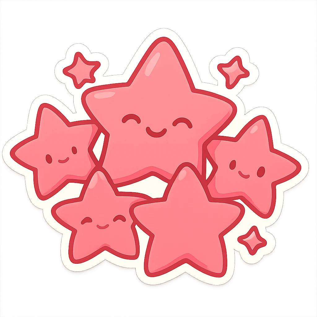 cluster of playful bright pink stars, sticker style emoji