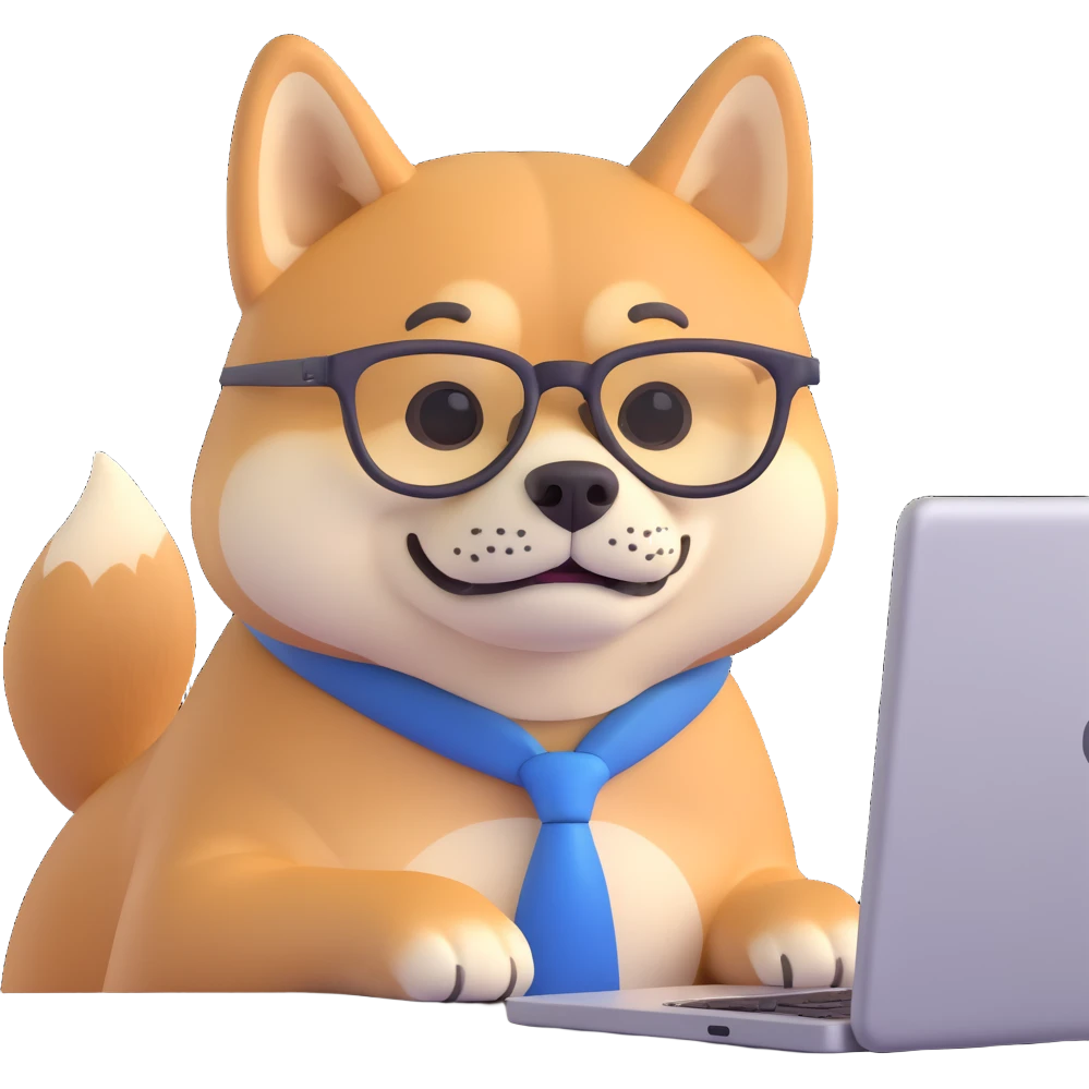 shiba inu with eye glasses and computer emoji
