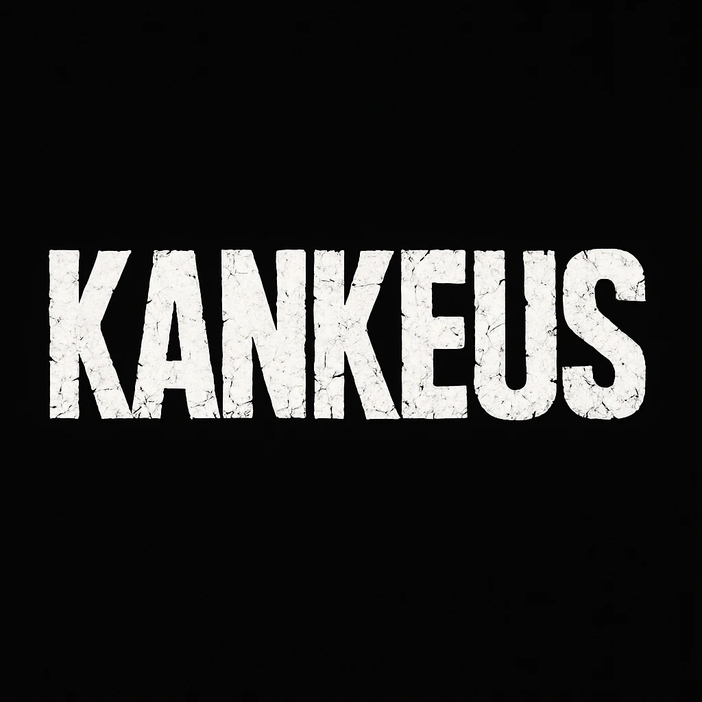 KankeuS logo with a font similar to DayZ, bold, cracked, survival horror vibe, white letters on black background emoji