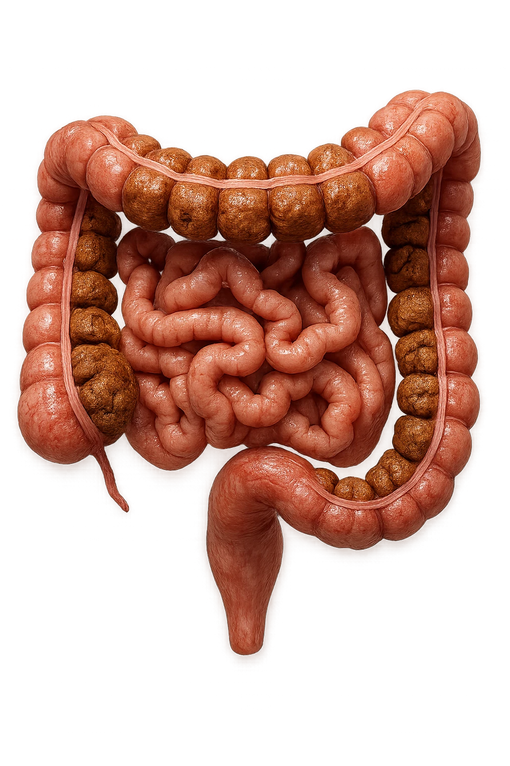 intestino umano anatomico con colon pieno di feci spezzettate, iperrealistica 4k emoji