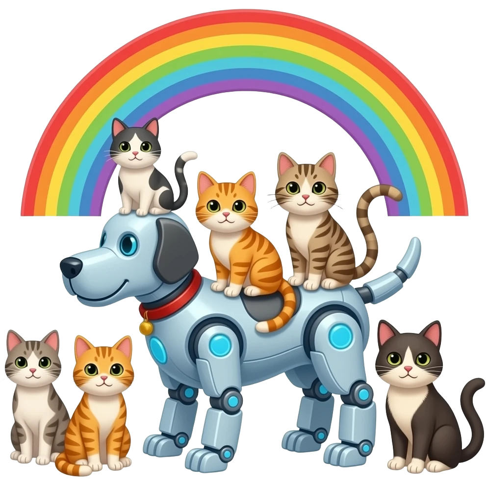Cats On A Robot Dog Rainbow emoji