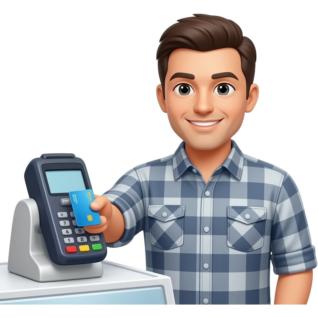 a man paying by card in the shop emoji