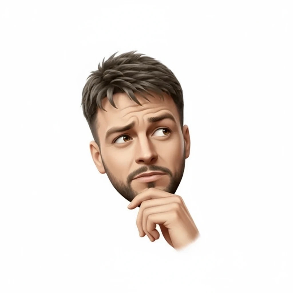 нарисуй это лицо, в таком же стиле, только задумчивое, без фона emoji