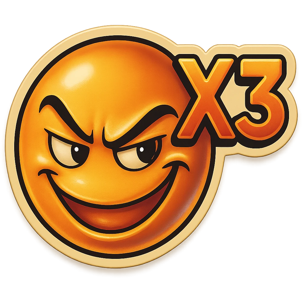grin EVIL LOOk , Make it say "X3"" emoji