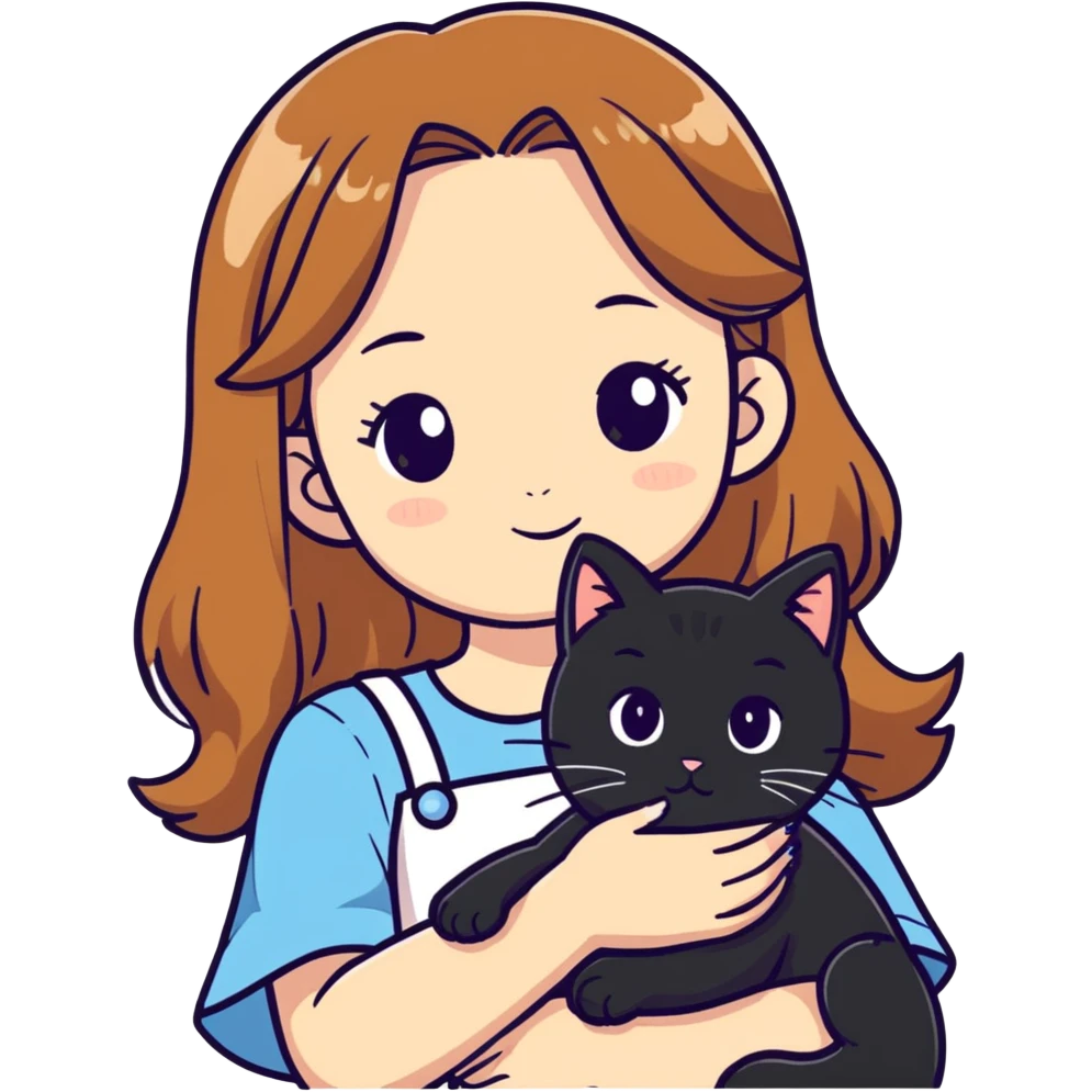 Girl with light brown hair white skinned holding black cat emoji