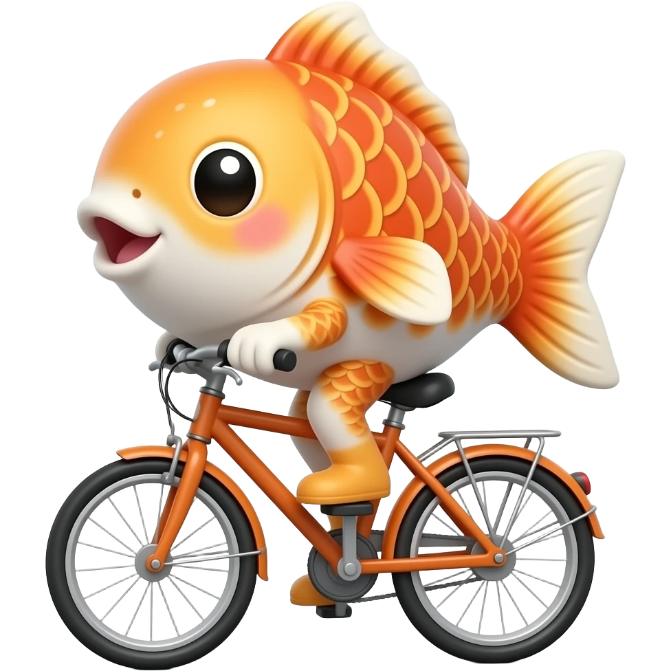 humanoid cute koi 3d cartoon riding bike emoji