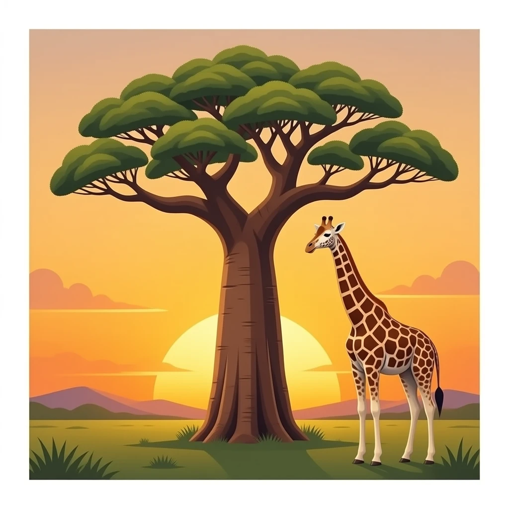Boabab sunset giraffe emoji