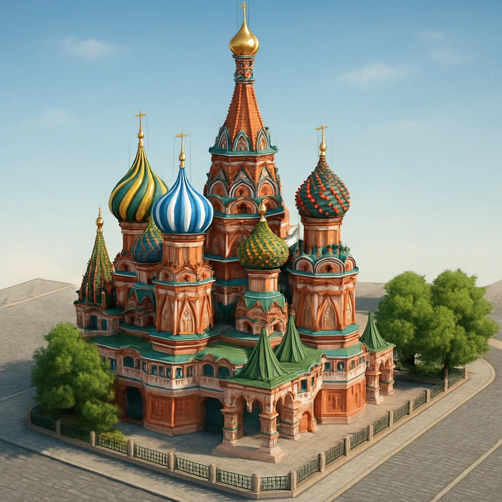 Изометричная, яркая, детализированная и фотореалистичная иллюстрация Храма Василия Блаженного в Москве emoji