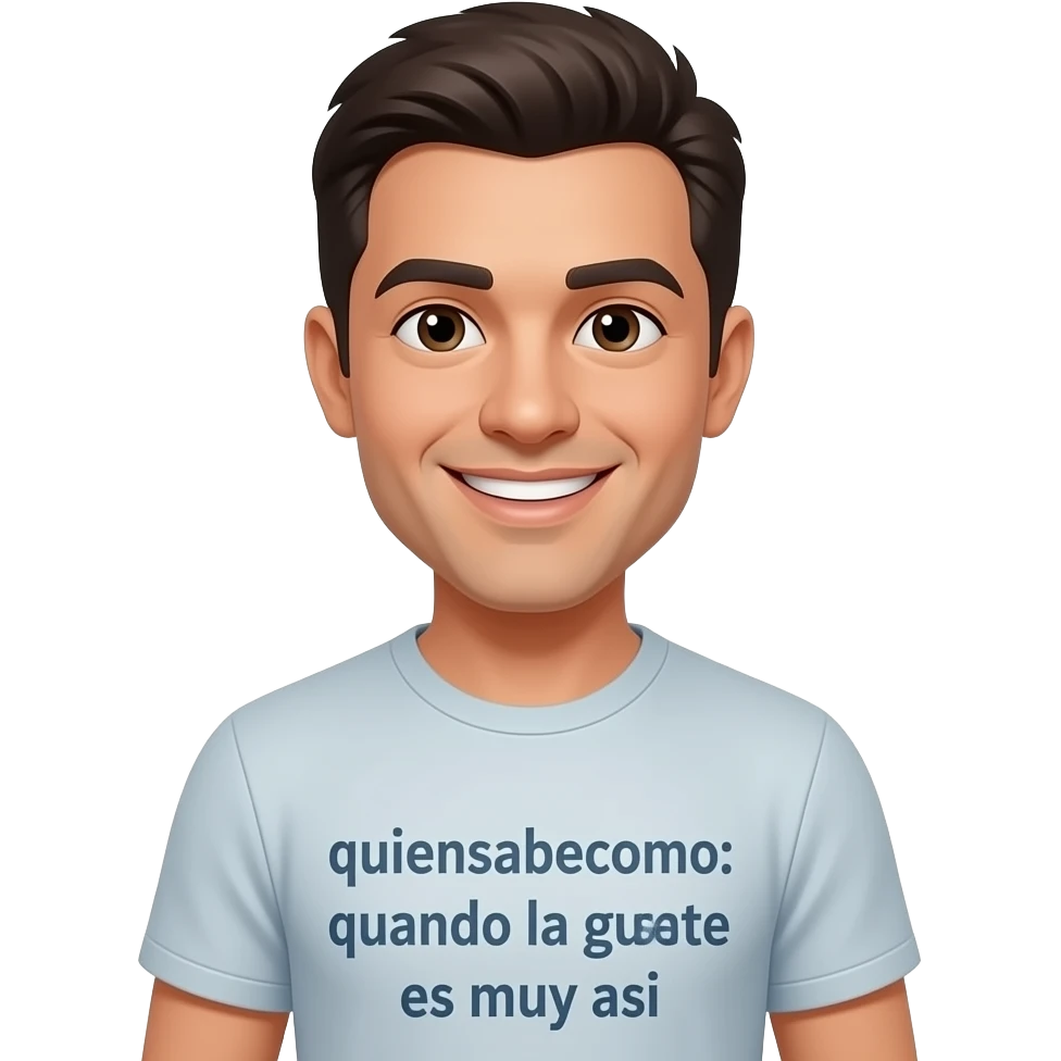 A happy man with a shirt that says ‘quiensabecomo: cuando la gente es muy asi’ emoji