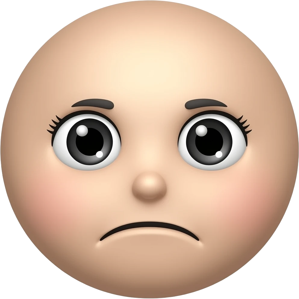 🫤🥺 emoji face. Sad frown higher on one side. Cute glossy eyes emoji