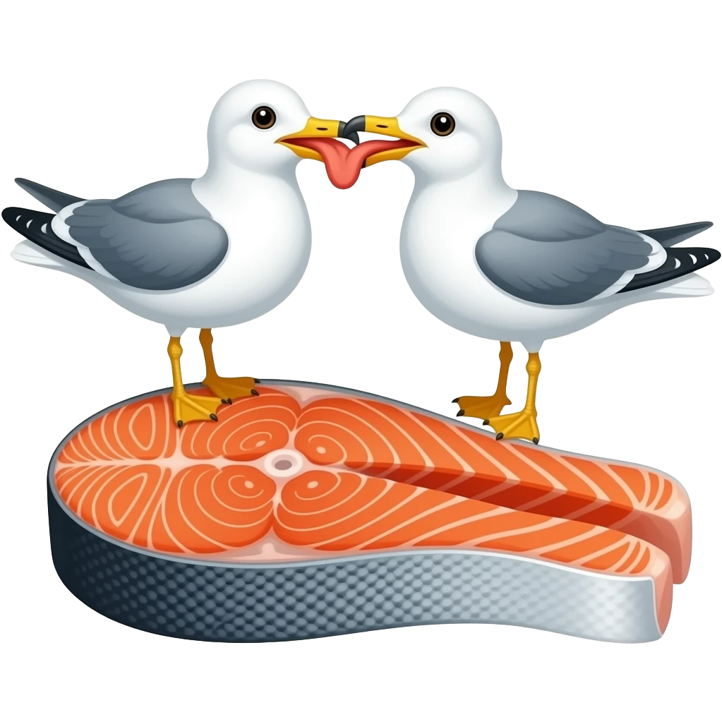 Two seagulls sharing salmon emoji