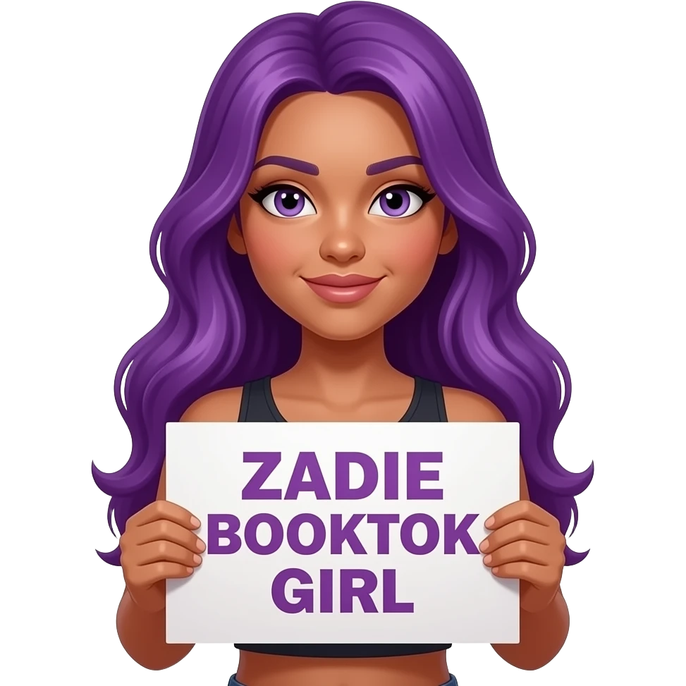 sexy girl with long purple hair holding a ZADIE BOOKTOK GIRL sign emoji