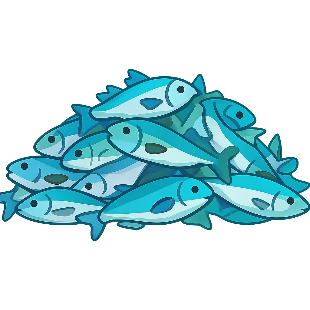 Create a normal emoji of a pile of fish, inspired by Jesus' miracles, based on the reference image, variation 1. The style should resemble a typical emoji style with clear, simple shapes and colors. emoji