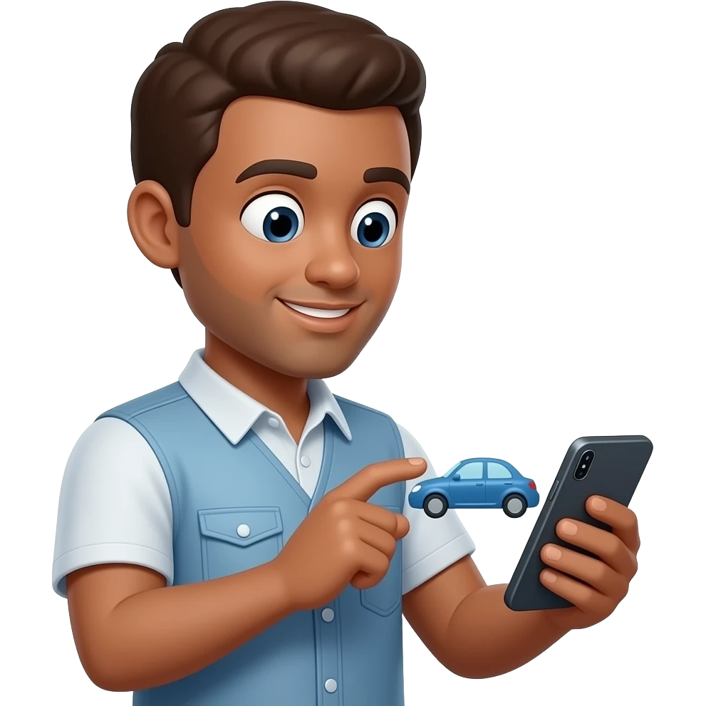 A guy playing car parking 1 on his phone the guy is brown its showing him making clean cars on his phone emoji