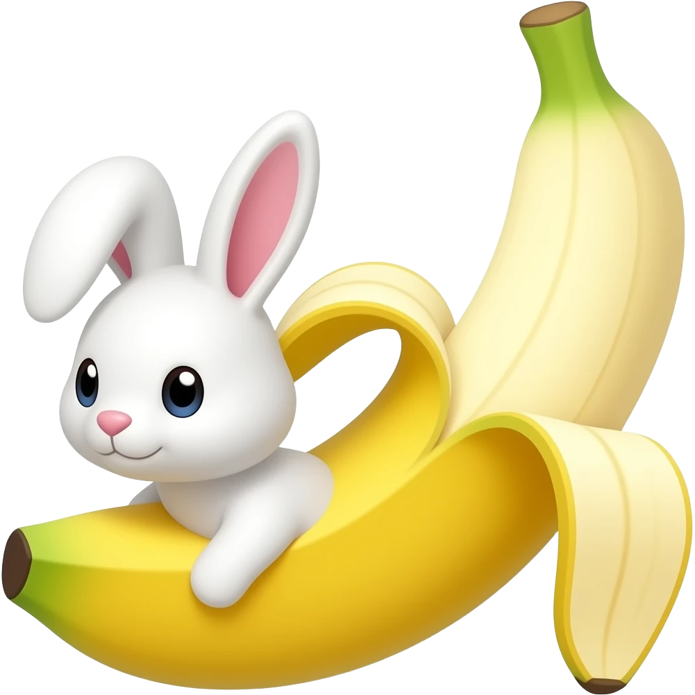 rabbit shaped like a banana, kawaii style, white background emoji