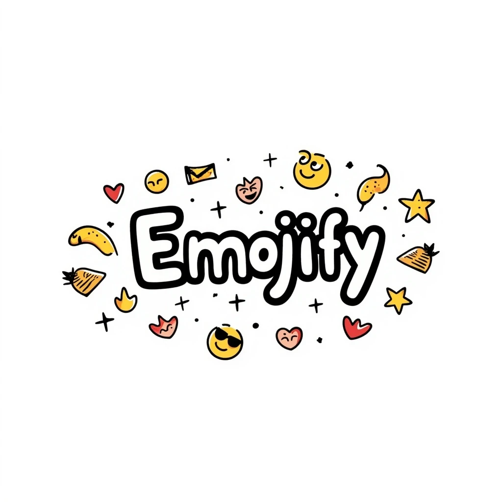 creative 'emojify' logo, hand-drawn style, colorful emoji elements surrounding the text, whimsical and artistic, conveys transformation and creativity emoji