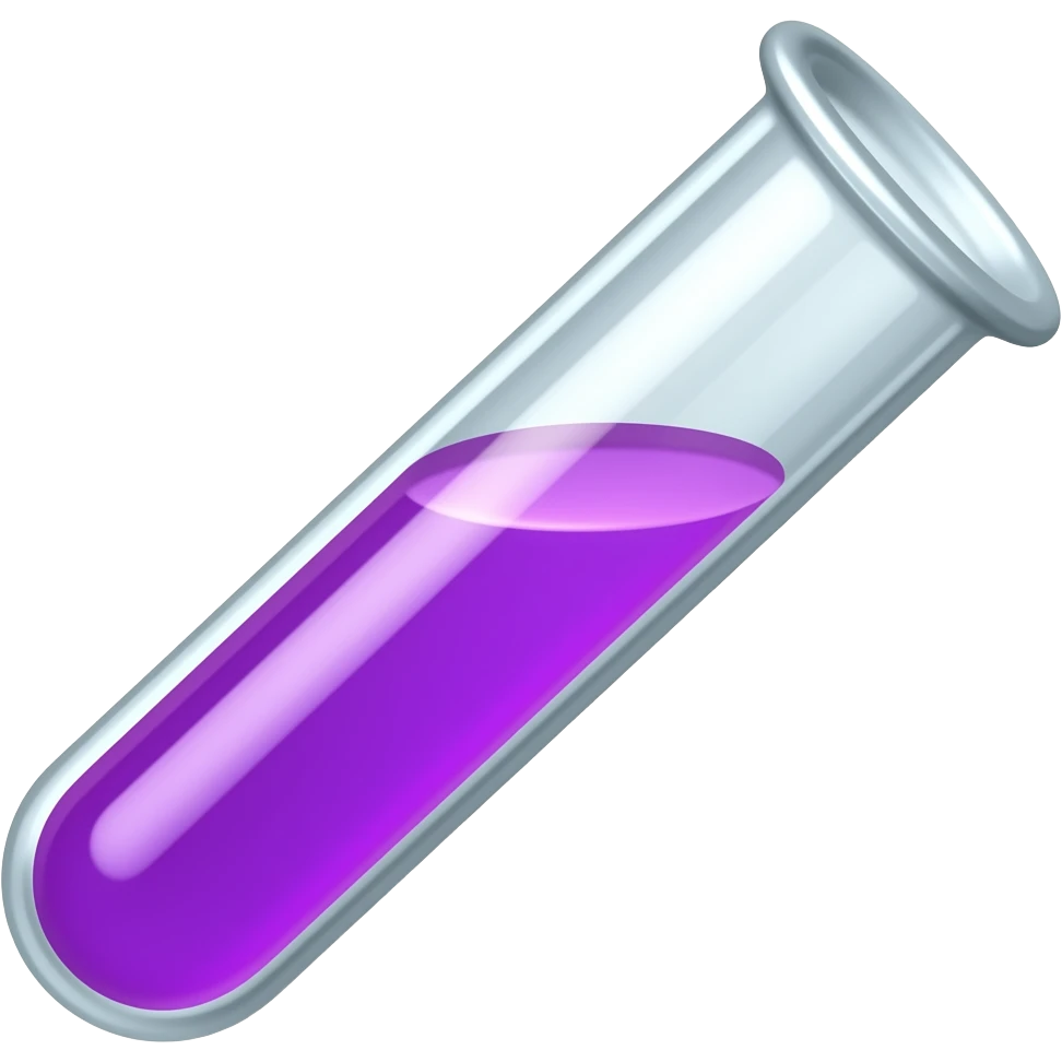 Minimalist flat icon, SCP style, test tube with glowing liquid, purple accent, clean vector, transparent background emoji