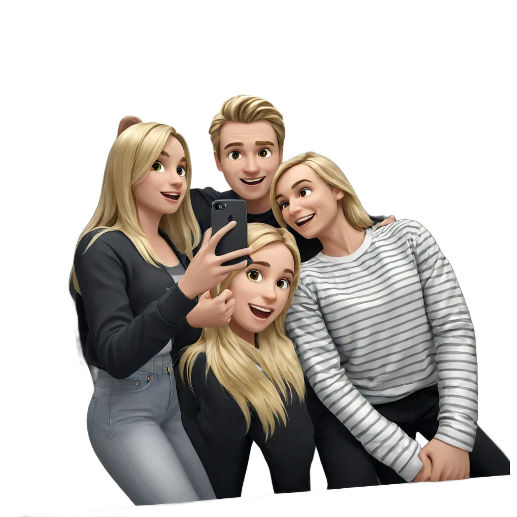 blonde girl with boys selfie emoji