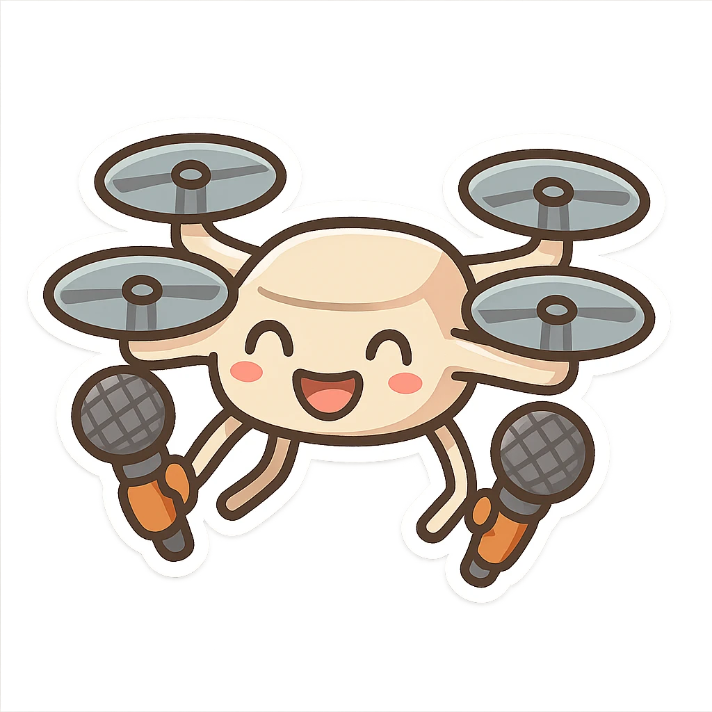 playful cartoon multicopter drone with microphones emoji